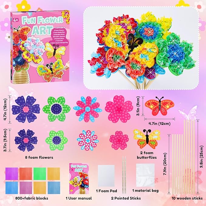 Poke in Fun Art Flower Craft Kits for Kids, Gifts for 6 7 8 9 10 Year Old Girls Art Supplies Activity,Creative Educational Toys for Girls & Boys Age 5-12,Birthday Gifts,Party Favours & Home Décor