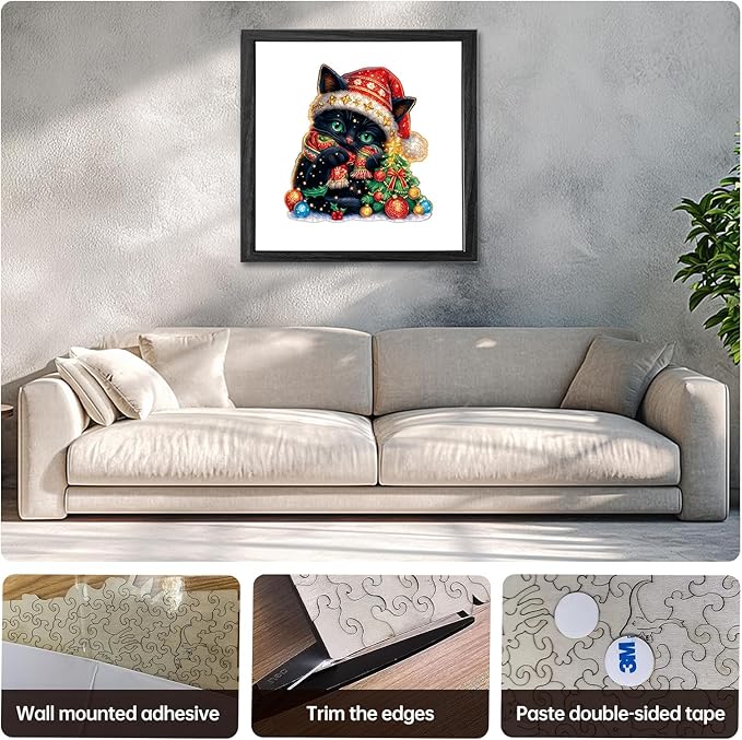 Wooden Jigsaw Puzzle for Adults,Christmas Cat Puzzle 300 Piece,Unique Shape Puzzle Challenge 14.9 x 14.9 Inch,Beautiful Wooden Puzzles Birthday Gifts for Adults Family Game