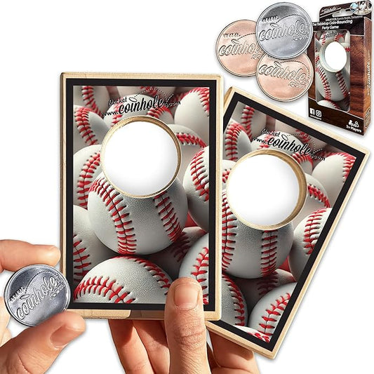 Coinhole Desktop Coin Bouncing Party Game Set | Tabletop Cornhole Board Game | Small Cornhole Travel Game Includes Coins