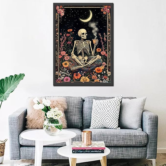 Tucocoo Human Skeleton Jigsaw Puzzles for Adults 1000 Pieces, Whimsical Skull Flowers Boho Art Puzzle Colorful DIY Craft Puzzles for Home Decoration Gifts, Family Puzzle Perfect for Game Nights