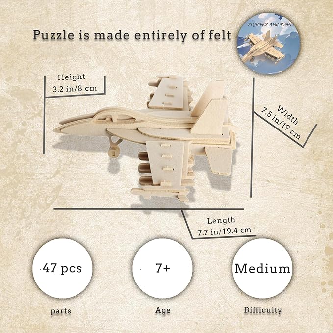 3D Puzzle for Kids, Felt Fighter Plane 3D Puzzle, DIY Children's Airplane Model kit, can be Used as Desktop Decoration, give Children an Excellent Toy Birthday Gift