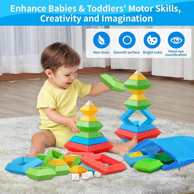 Montessori Toys for 1 2 3 4 Year Old Boys Girls Toddlers Preschool Learning Activities 30Pcs Building Blocks Stacking Educational Toys STEM Sensory Gifts for Kids Age 1-2 2-4