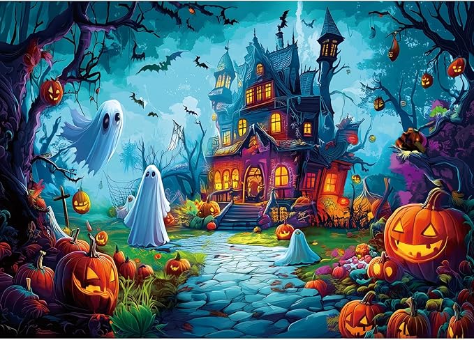Halloween Haunted House 1000 Piece Jigsaw Puzzle for Adults Gothic Mansion Spooky Ghosts Pumpkins Night Scene Horror Fun Challenging 1000pc Jigsaw for Game Night(27.6"x19.7")
