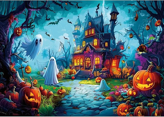 Halloween Haunted House 1000 Piece Jigsaw Puzzle for Adults Gothic Mansion Spooky Ghosts Pumpkins Night Scene Horror Fun Challenging 1000pc Jigsaw for Game Night(27.6"x19.7")