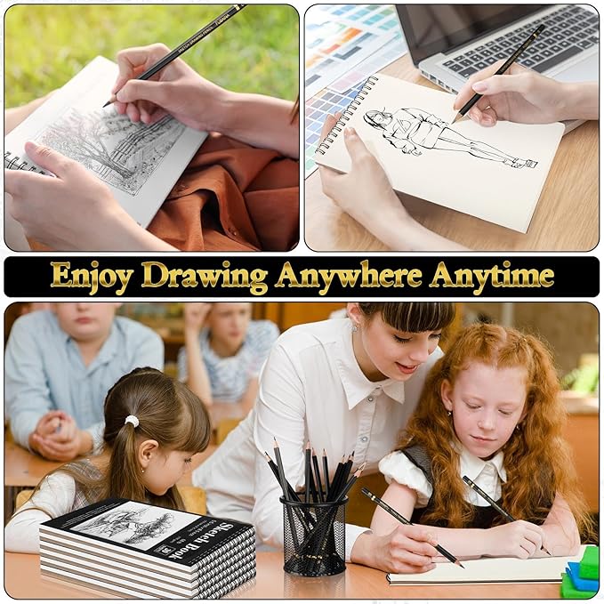 Humyoun 36 Pcs Sketch Drawing Pencils Kit Includes 5.5 x 8.5 Sketch Book and Graphite Pencils (12b - 4h) Top Spiral Bound Sketch Pad for Artists Beginners Teachers