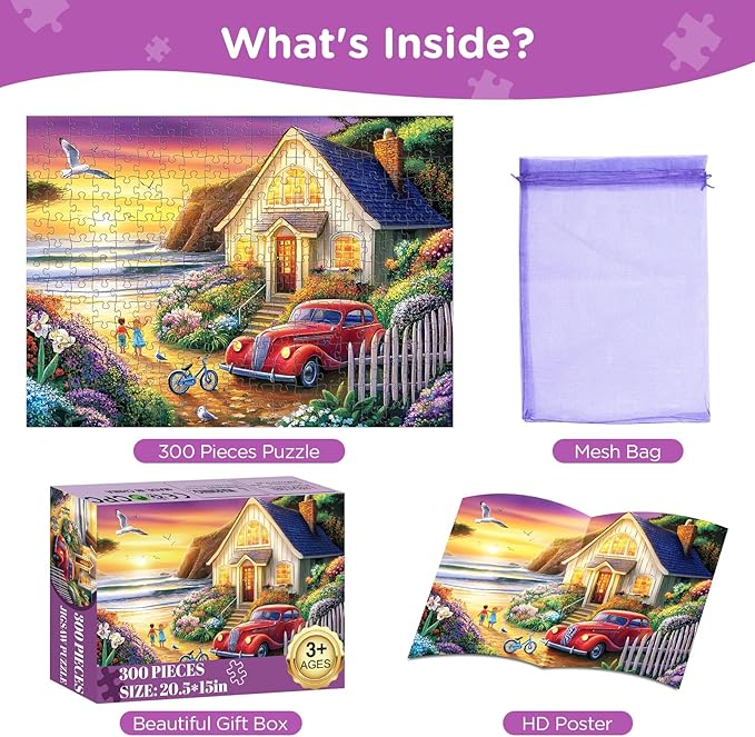 300 Piece Puzzles for Adults,Sea Puzzle 300 Pieces,Ocean House Jigsaw Puzzles for Kids Adult Senior Premium Cardboard Puzzle for Relaxation Tabletop Jigsaw Puzzle Family Activity Game Night Gifts