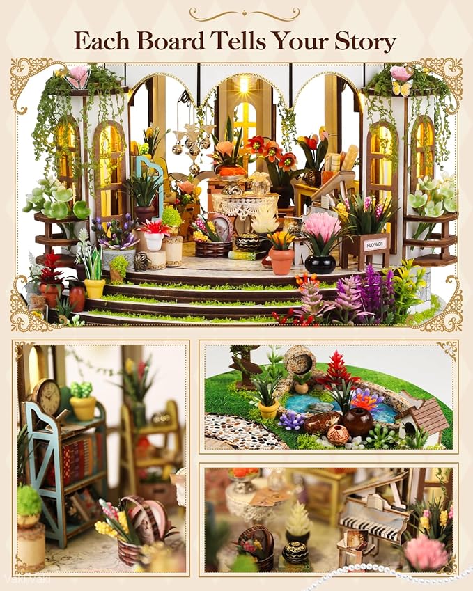 [2025 New] Hanging Garden Miniature House Kit with LED Light, Book Nook Kit with Cover for Birthday, 3D Wooden Bookends Puzzle Bookshelf Decor Building Kit Birthday Gifts for Family, Friends