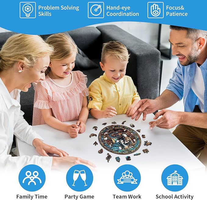 KAAYEE Wooden Puzzles for Adults-Dragon Library Wooden Jigsaw Puzzle Unique Shape Wooden Puzzle Wood Puzzle for Adults,Family Puzzles Gifts (S-8.5 * 8.5in-100pcs)