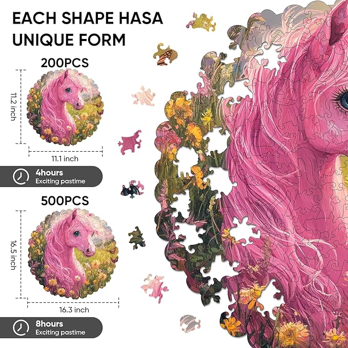 Wooden Puzzles for Adults, Cute Horse Jigsaw Puzzles, 200 Pieces Adults Puzzles, Best Gifts for Puzzle Lover, Family Brain Game 11.2x11.1 inch