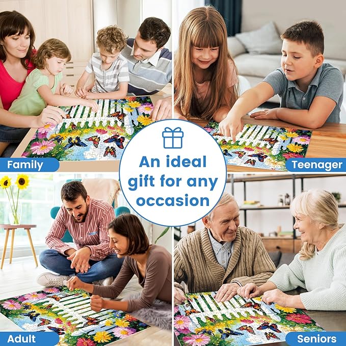 300 Pieces Flowers Puzzle for Adults, Butterfly Jigsaw Puzzle 300 Pieces Recycled Cardboard Jigsaw Puzzles for Adults, Family Challenging Game Home Decor Gift Toy for Teens Kids Seniors 20.5×15 in