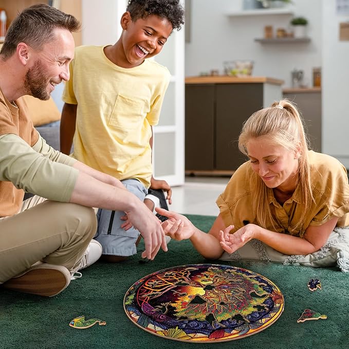 Wooden Puzzles for Adults - 200 Pieces Tree of Life Wooden Puzzle - Unique Animal Shape Wood Cut Puzzles - Eco-Friendly Home Office Decor (M-11.4 * 11.4in)