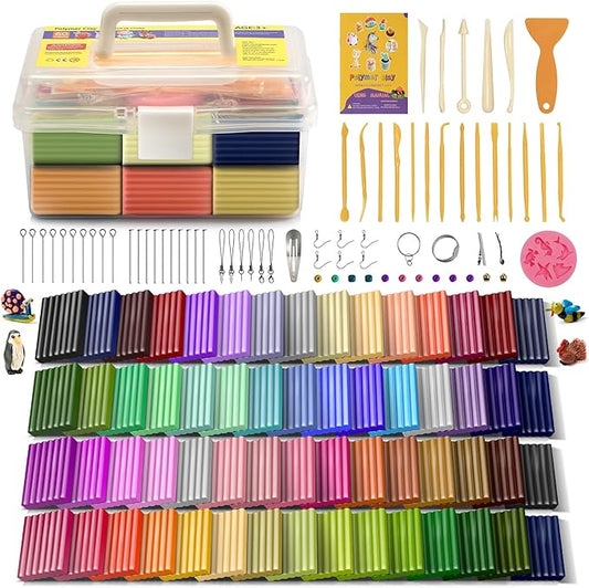 Aestd-ST Polymer Clay 60 Colors, Modeling Clays for Kids DIY Starter Kits, Oven Baked Model Clay, Non-Sticky,with Sculpting Tools, Holiday Gift for Children and Artists.