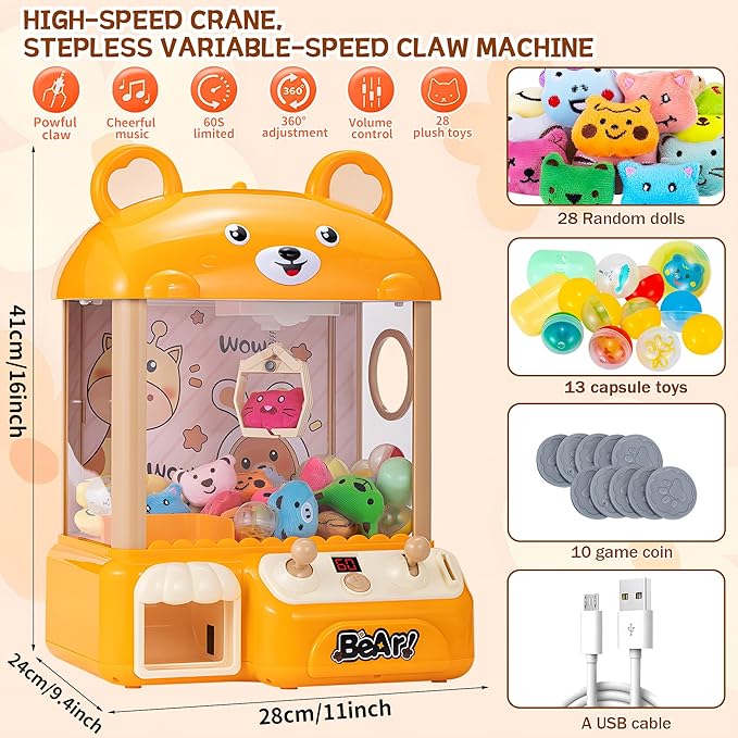 Mini Claw Machine for Kids | Arcade Game Toy Claw Machine Electric Candy Bear Vending Machine Toy with LED Lights & Adjustable Sound, Christmas Birthday Gifts for Girls Ages 4+