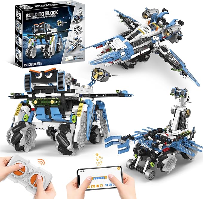 3-in-1 STEM Robot Building Kit, 856 PCS App & Remote Control Robotics Toys for Kids Age 8-12, Educational Birthday Gifts for 10-16 Years Old Boys Girls