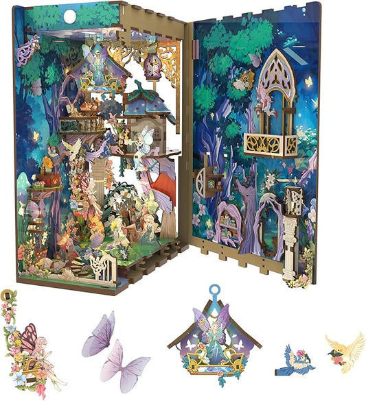 Tonecheer x British Library DIY Book Nook Kit,Shakespeare 3D Wooden Puzzle for Adults,Miniature House Booknook Bookshelf Insert Decor with LED Lights Unique Gifts (A Midsummer Night's Dream)