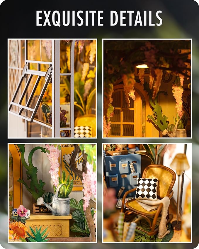Rolife DIY Book Nook Kit Garden House, DIY Miniature Booknook Kit 3D Creative Decorative Bookend Bookshelf Insert 3D Puzzle for Adults, Halloween/Christmas Decorations/Gifts for Adults (Garden House)