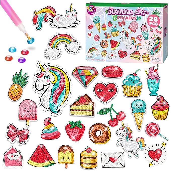 TOY Life Diamond Painting Kits for Kids, Diamond Art for Kid, 26pcs Unicorn Diamond Painting Stickers, Gem Art and Craft Kits for Kids Age 3-6 8-12