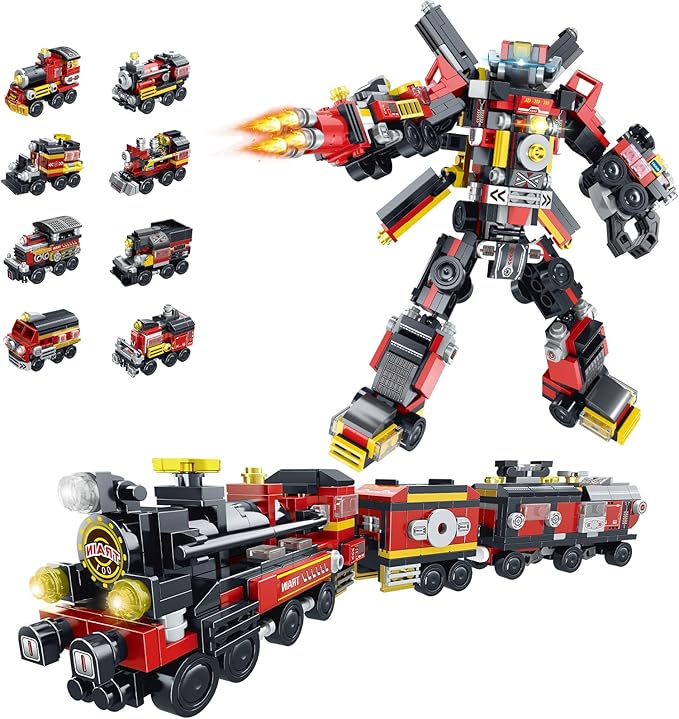 COBFDHA Train Sets Toys for Kids Age 8-12, 8-in-2 Building Blocks Kits for 12-16 Year Old Teen Boys Girls, STEM Engineering Robot Toy, Christmas Birthday Gifts for Kids Ages 6 7 9 10 11 14 (766 Pcs)