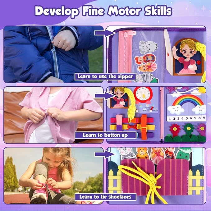 FREYBLI Toddler Busy Board, Montessori Toys for Girl Birthday Gift, Educational Quiet Activity Busy Book for Toddlers, Airplane Car Travel Toys