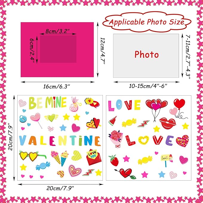 chiazllta 30 Packs Valentine’s Day Craft Kits for Kids: DIY Picture Frame Craft Heart Art Valentine’s Day Party Decoration Favor Home Classroom Game Activities