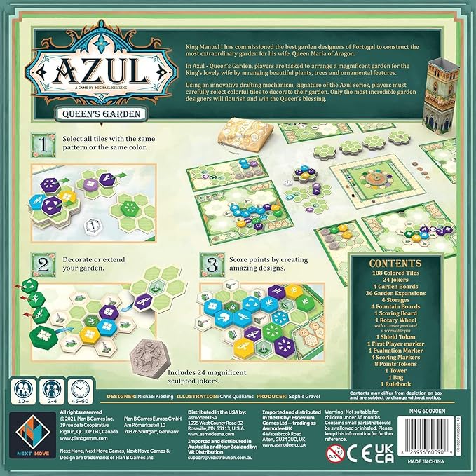 Asmodee Azul Queen's Garden Board Game - Create a Royal Paradise, Mosaic Tile Placement Strategy Game for Kids & Adults, Ages 10+, 2-4 Players, 45-60 Minute Playtime