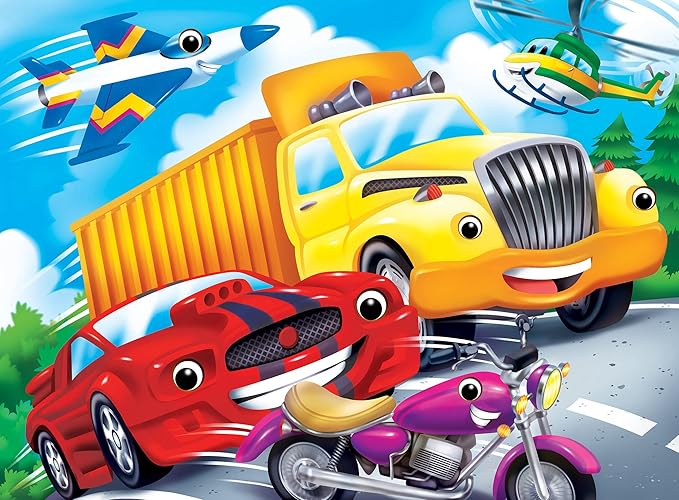 MasterPieces – 48 Piece Jigsaw Puzzle for Kids 4+ Years, Vehicles with Googly Eyes, Educational and Fun Game, Gift Idea for Children, 19" x 14