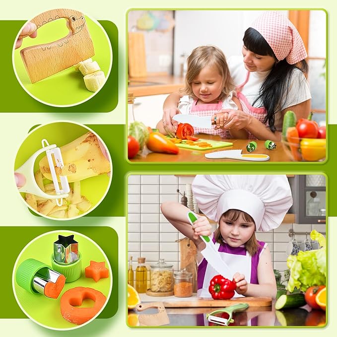 Montessori Kitchen Toys-14pcs Toddler Toys Kids Cooking Sets Real with Safe Knife Set Gift for 2-3-4-5-6-7-8 Years Old