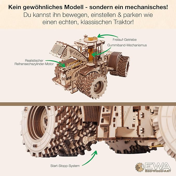 KIROVETS K-7M Three-Dimensional Mechanical Tractor-Puzzle for Adults and Teenagers-Collection Without Glue-596 Details, Colour Nature