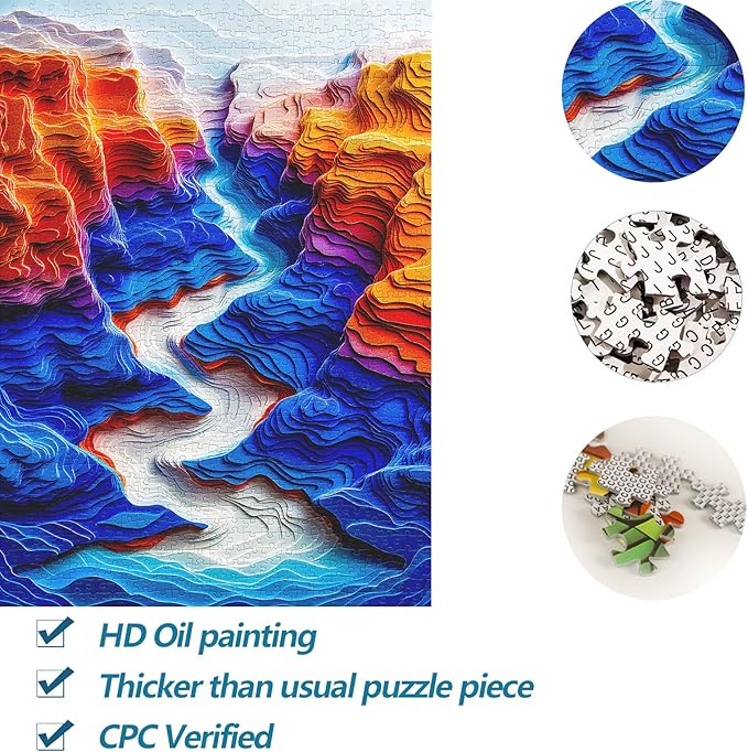 Bgraamiens Puzzle-The Blue Canyon-3D Visual 1000 Pieces Puzzle Autostereoscopy Puzzles Hard Challenge Puzzles for Adult for Adults and Kids(The Blue Canyon)
