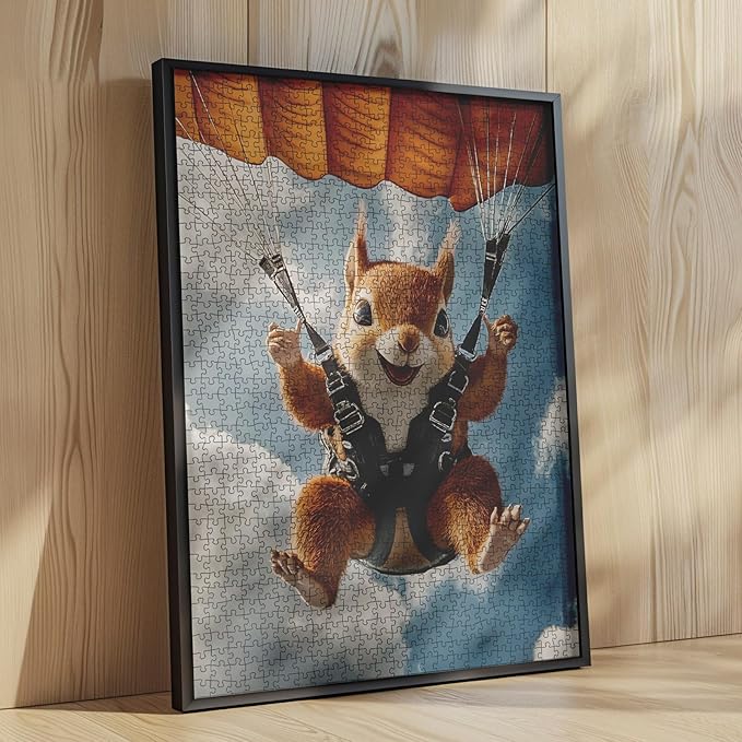 Red Squirrel Parachute Skydiving Jigsaw Puzzles for Adults 1000 Pieces, Extreme Sports for Animals Jigsaw Puzzle Art for Challenging Family Activity Game Colorful DIY Crafts Puzzle Wall Decor Gifts
