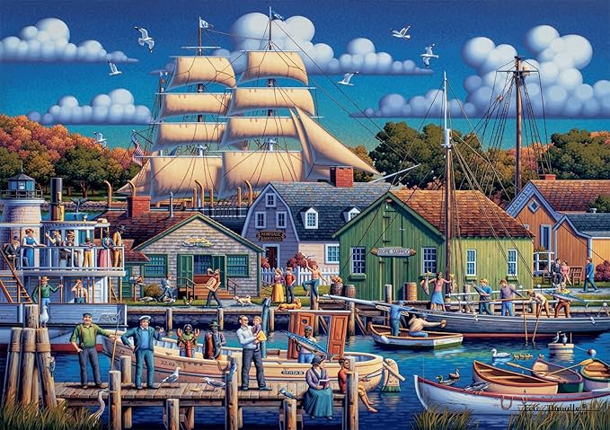 Buffalo Games - Dowdle - Mystic Seaport - 300 Piece Jigsaw Puzzle for Adults -Challenging Puzzle Perfect for Game Nights - Finished Size is 21.25 x 15.00