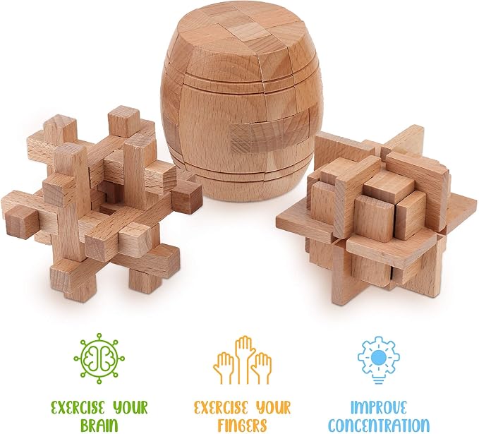 Sharp Brain Zone Wooden Brain Teaser Puzzles for Adults & Kids (Barrel Wooden Brain Teaser)