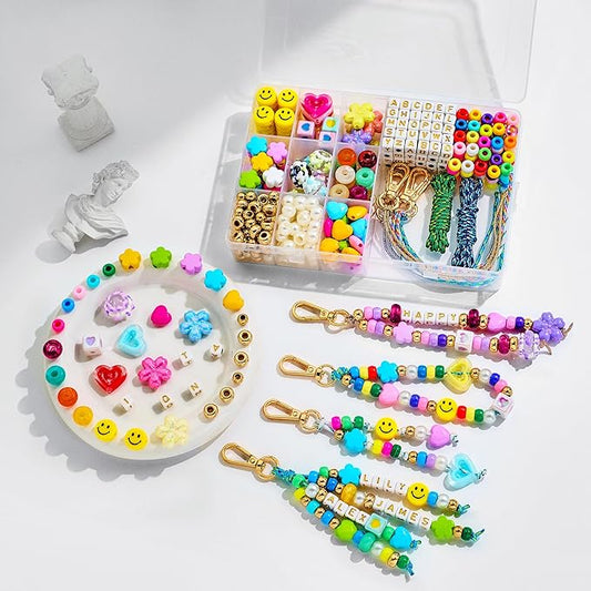 MINIMISSMIANYC 421PCS Beaded Keychain Making Kit for Women,Acrylic Heart Star Flower Letter Alphabet Bag Beads DIY Key Chain Charm Supplies Crafts Accessoriess Jewerly Making Kit