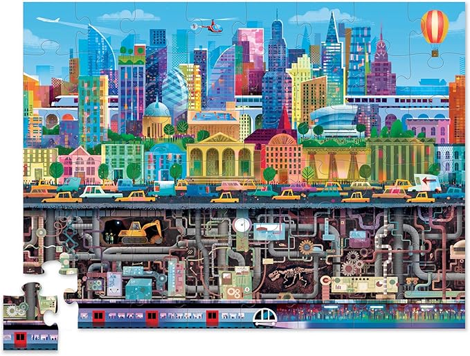 Crocodile Creek Above + Below 48-Piece Jigsaw Floor Puzzle - Fun Floor Puzzles for Kids Ages 4-8, Big City