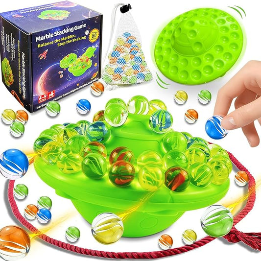 Marble Balance Board Game with 60 Glass Marbles & Storage Base - Fun Family Board Game for Adults, Party Game for 1-4 Players | Educational STEM Toy & Birthday Gift Halloween Party Favors for Kids