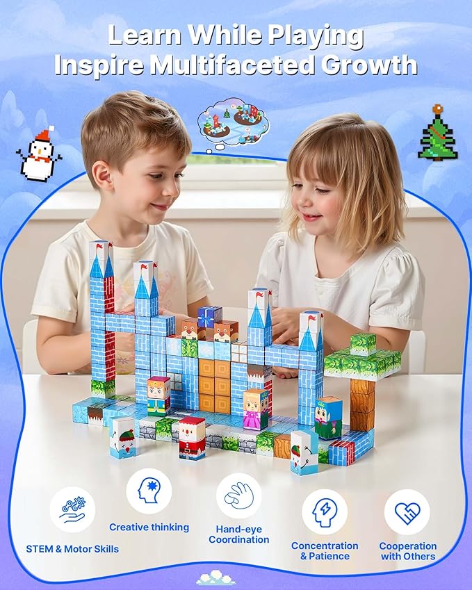 VEVOR Magnetic Blocks, 150 PCS Glacier Castle Set, Magnetic Building Cubes for Kids, STEM Montessori Sensory Toys for Christmas Birthday Gift, Construction Stacking Toy for 3+ Years Old Boys & Girls