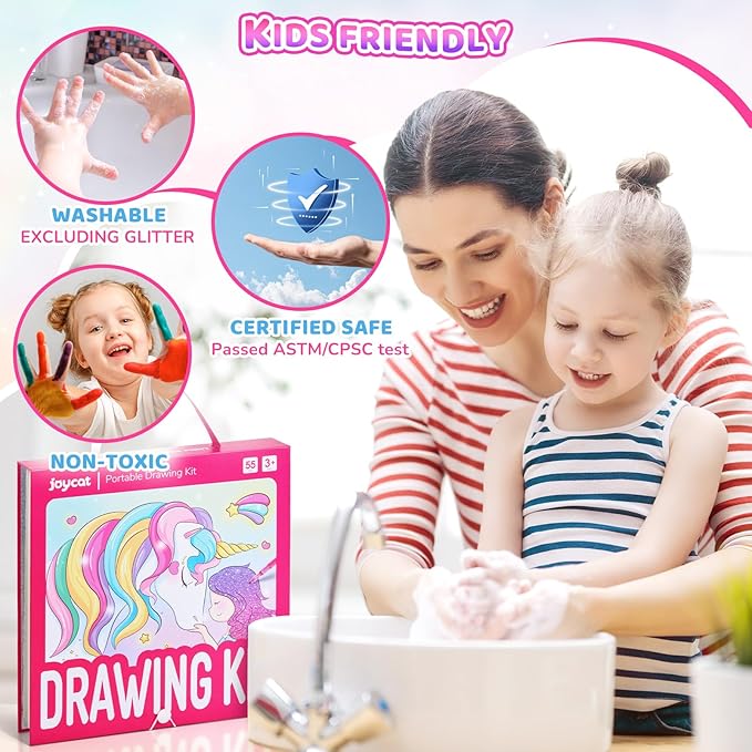 JoyCat Magical Unicorn Drawing kit for Kid,55 Pcs Stationery Kit with Washable Scented Marker&Twist Crayon,Glitter Marker,Ideal Gift for Girl Aged 4-10,Fun and Creative Art & Craft Supply