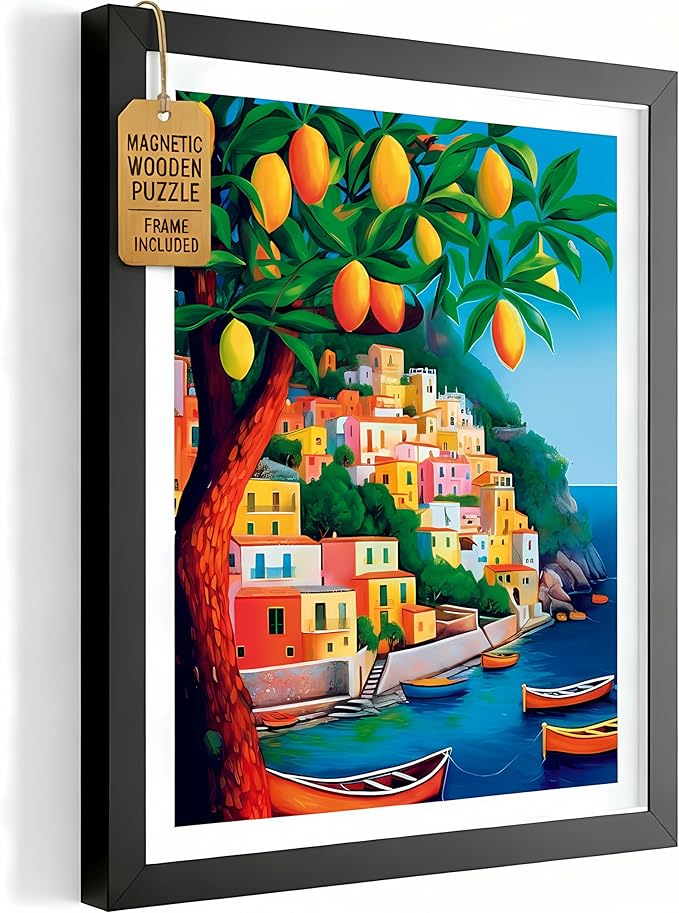 Magnetic Jigsaw Puzzles with Frame for Adults - Framed Wooden Jigsaw Puzzle - Rompe Cabezas para Adultos - Landscape Wall Art Decor - Original Christmas & Birthday Gift (Italian Vibes)