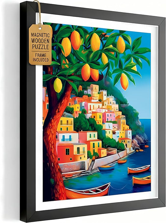 Magnetic Jigsaw Puzzles with Frame for Adults - Framed Wooden Jigsaw Puzzle - Rompe Cabezas para Adultos - Landscape Wall Art Decor - Original Christmas & Birthday Gift (Italian Vibes)