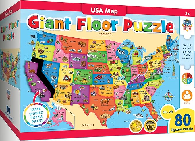 MasterPieces Floor Puzzle - Jumbo Size 80 Piece Jigsaw Puzzle for Kids - USA Map Shaped Puzzle - 3ftx2ft