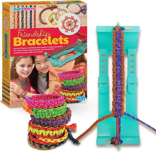 KidzMaker - Friendship Bracelets - DIY Craft Kit for Kids - Create Unique Friendship Bracelet Making KIT with Various Designs and Styles - Includes Braiding Tools, Threads, and Beads for Bracelets