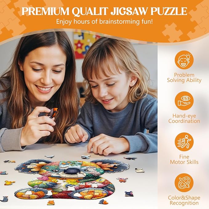 Wooden Puzzles for Adults, Wooden Jigsaw Puzzles for Adults Kids, Patchwork Koala Unique Shaped Wood Puzzles Adult, Creative Birthday Gifts for Friends Family Game (8.5 * 8.1in 100pcs)