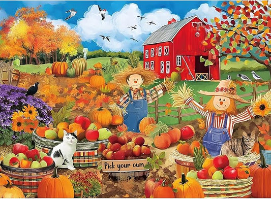 500 Piece Puzzles for Adults,Farm Scarecrow Puzzle for Adults Kids Seniors,Interlock Perfectly Letter on Back,Fall Landscape Jigsaw Puzzle for Kids Ages 8-10,Puzzle for Family Game Nights,20.5 x 15 in