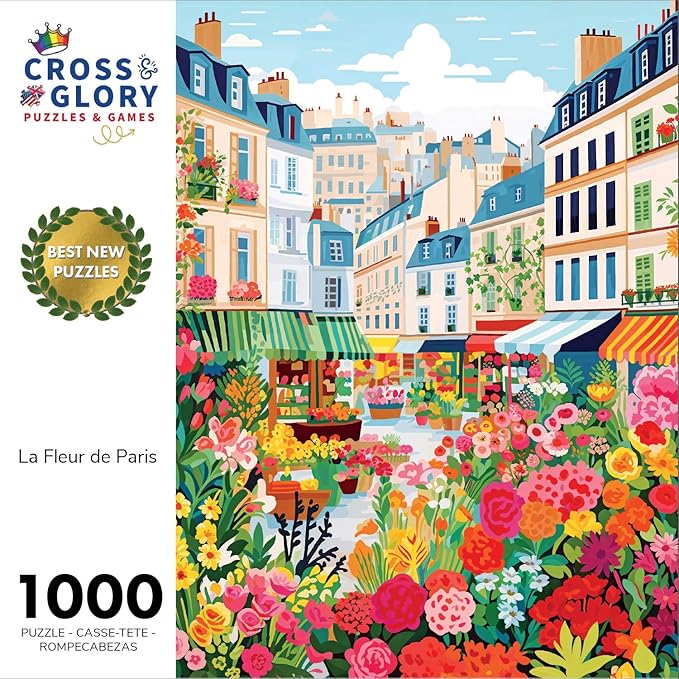 Cross & Glory - La Fleur de Paris - 1000 Piece Jigsaw Puzzle for Adults | Vibrant Parisian Flower Market | Ideal for Puzzle Lovers