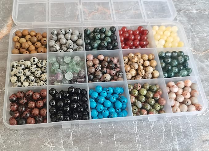 750pcs 6mm Real Natural Round Stone Beads Smooth Crystals Loose Gemstone Multi Color Mixed DIY for Jewelry Making(6mm,15 Color Mix-S1)
