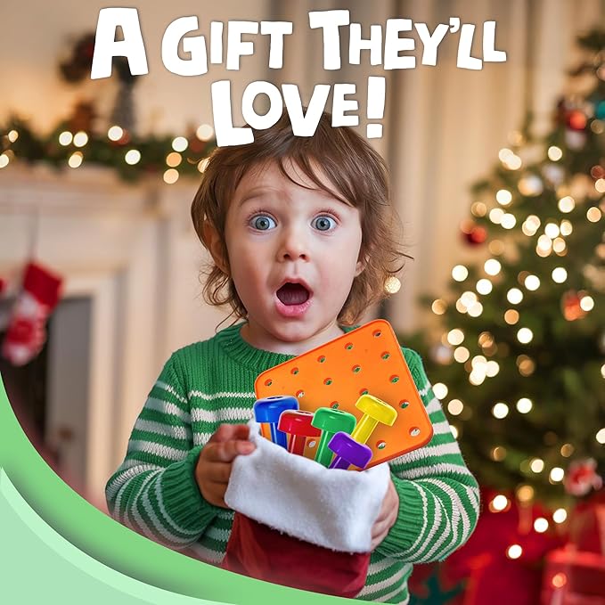 Skoolzy Peg Board Set - Montessori Toys for 2 Year Old - 33 Pc Plastic Peg Board for Kids - Occupational Therapy Toys with Pegs, Dice, Lacing String & Storage Bag