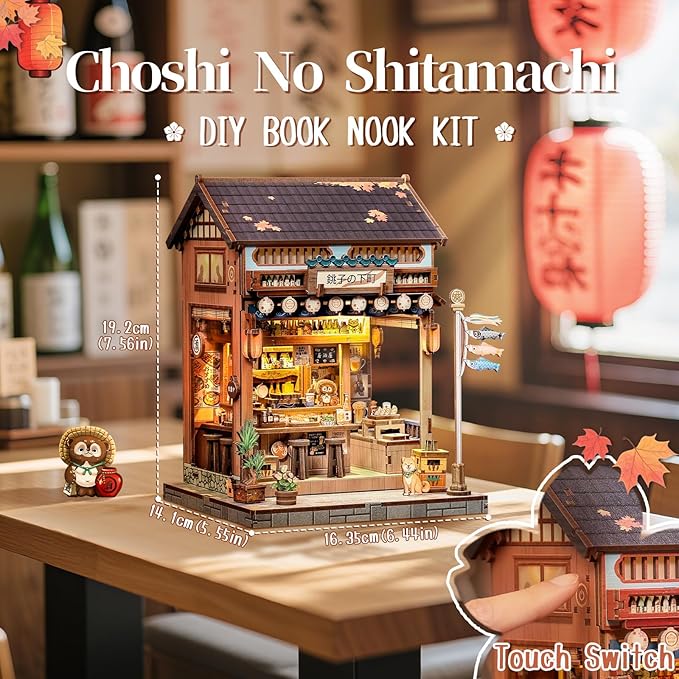 Fsolis Book Nook Kit - DIY Miniature House Kit for Adults Mini House Tiny 3D Puzzles for Bookshelf Diorama Decor Gifts for Women Teenagers Puzzle Lovers (Izaka-ya Kurosawa)