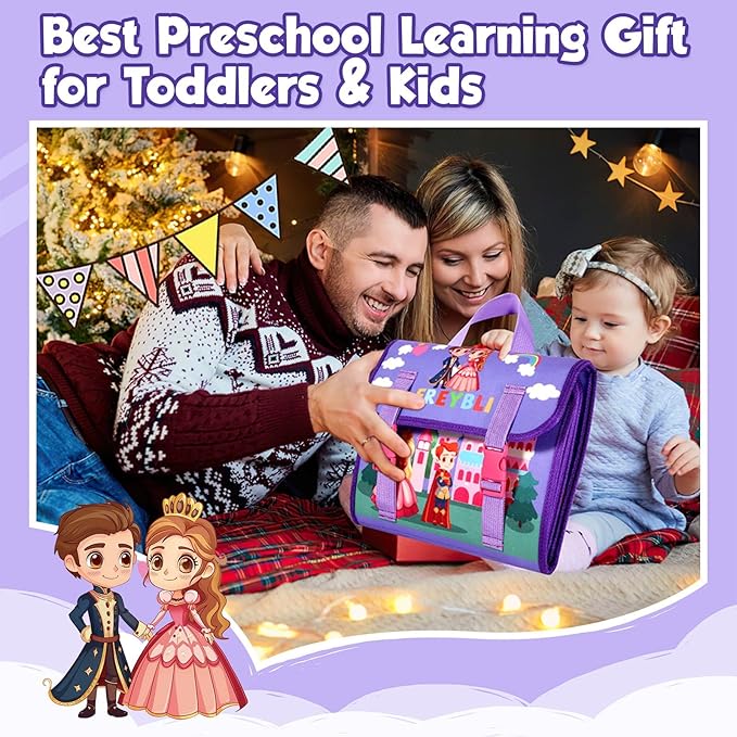 FREYBLI Toddler Busy Board, Montessori Toys for Girl Birthday Gift, Educational Quiet Activity Busy Book for Toddlers, Airplane Car Travel Toys