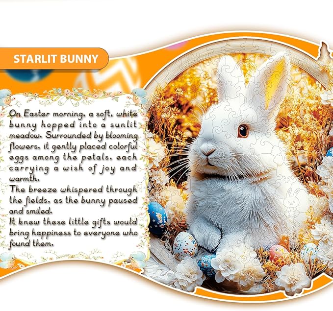 Wooden Jigsaw Puzzle, 200-500 Pieces Unique Shape Animal Puzzle, for Adults & Kids, Birthday Gift Family Game, Decorative Puzzle, Unique Gift (Starlit Bunny, 200 PCS)