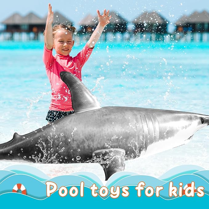 Extra Large Inflatable Shark Pool Toy,79inch Shark Pool Birthday Party Decorations,Blow Up Animal Party Favors Supplies Gift for Kids Adults